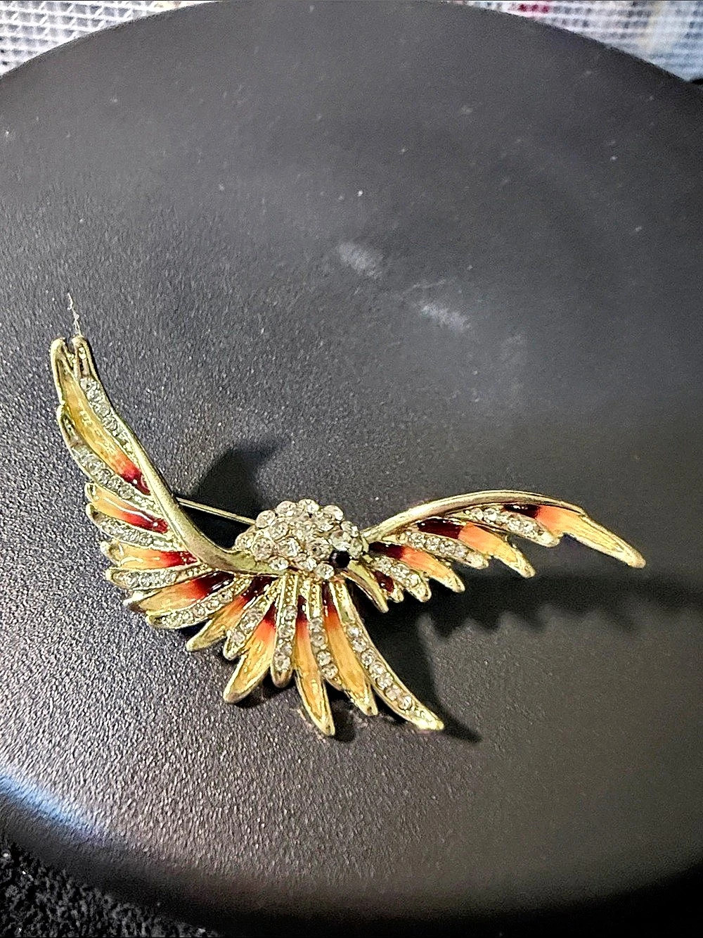Winged Bird Brooch in Gold & Red